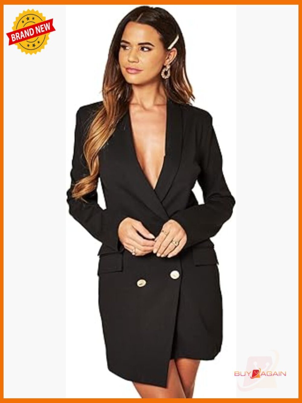 Luxe Asymmetric Blazer Dress with Gold Buttons - Work Office Event